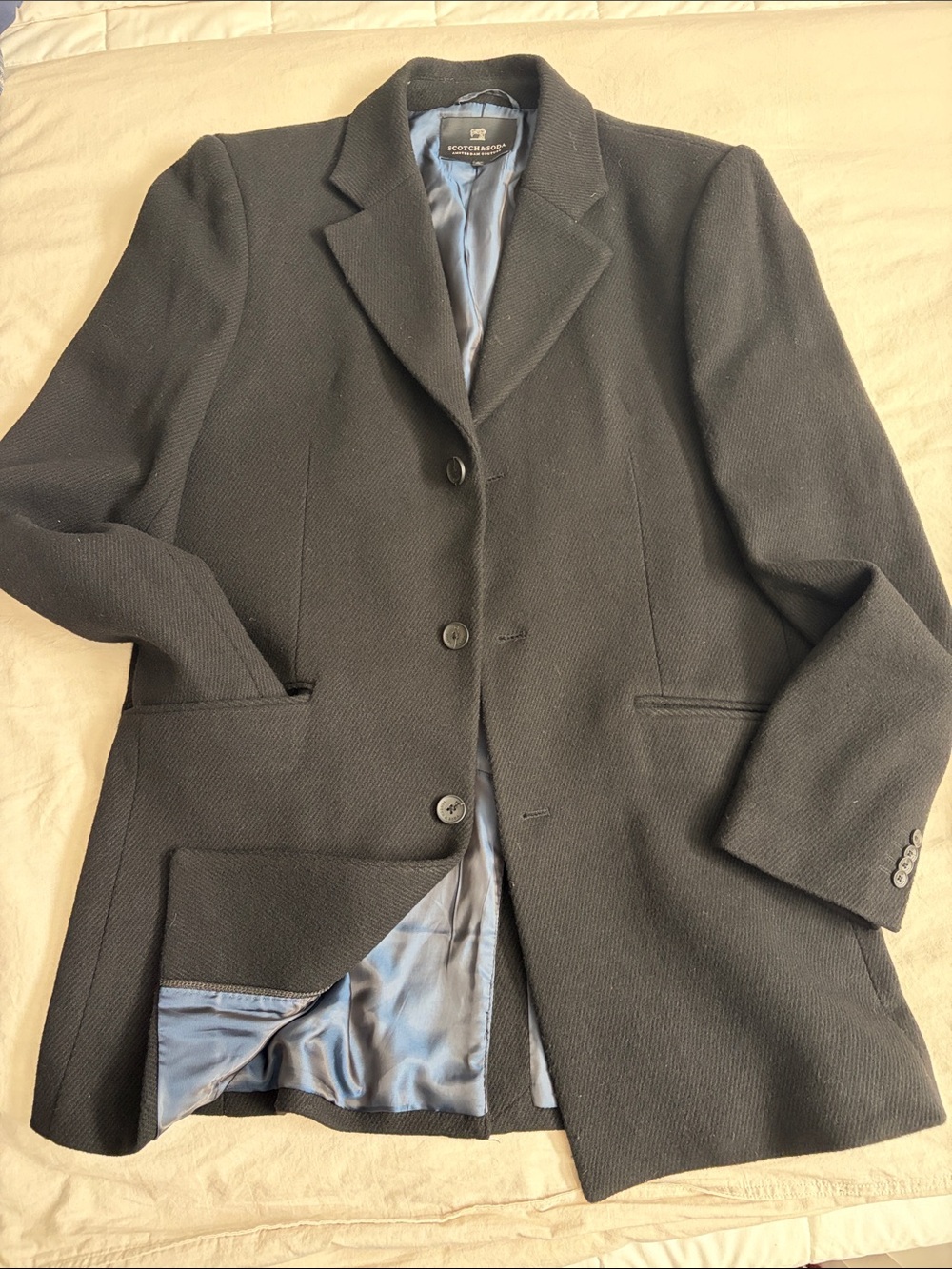 Scotch & Soda Black Pea Coat with Blue Lining sz XL
